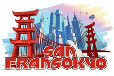 the san francisco logo is displayed in front of a cityscape