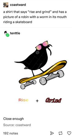 an image of a bird on a skateboard with the caption's below it