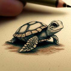 a drawing of a turtle on paper with a pencil in it's left hand