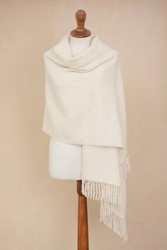 100% Alpaca Shawl in Solid Bone from Peru - Andean Delight in Bone | NOVICA Shawl For Formal Dress, After Wedding Outfit, Alpaca Clothing, Alpaca Shawl, Red Shawl, White Shawl, Warm Shawl, Black Shawl, Winter Shawl