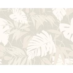 a white and grey wallpaper with leaves on it