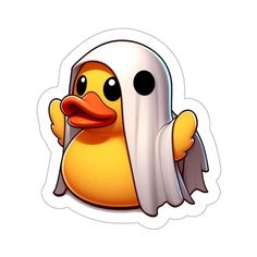 a cartoon duck with a ghost costume on it's head