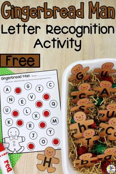 a gingerbread man letter recognition activity for kids to practice their letters and numbers with free printables