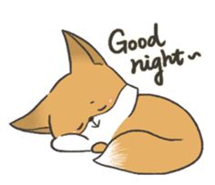 a drawing of a sleeping fox with the words good night on it's side