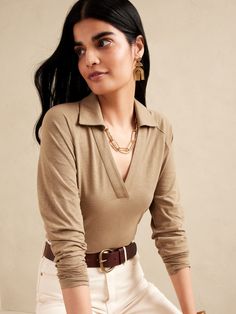 Polo Shirt Outfit Women's, Long Sleeve Outfit Women, Collar Outfits, Polo For Women, Collar Shirts Women, Late Summer Outfits, Polo Shirt Outfits, Polo Fashion, Polo Outfit