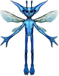 a blue alien is standing in the air