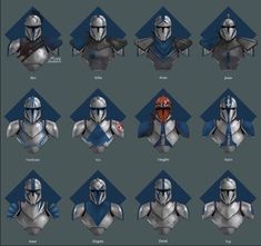 the armors and helmets of star wars characters