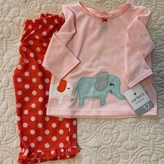 Comfy Carter’s Sleepwear, But Cute Enough To Wear As An Outfit! Pink Top With Elephant Patches Polka Dot Pants With Ruffle Trim 100% Polyester Brand New With Tags Pink Long Sleeve Bedtime Set, Cute Long Sleeve Sets For Playtime, Playful Pink Loungewear Sets, Cute Long Sleeve Bedtime Sets, Pink Playful Sleepwear Sets, Pink Bedtime Sets, Cute Pink Long Sleeve Sleepwear, Cute Pink Playtime Sets, Cute Long Sleeve Pink Sleepwear