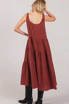 The Venice Maxi Dress - a versatile, stylish, and comfortable wardrobe staple. Made from lightweight gauze fabric, this tiered midi dress offers breathable elegance. Perfect for any occasion, from casual outings to special events. Free People Style, Gauze Dress, Tiered Midi Dress, Back Jewelry, Gauze Fabric, Loungewear Sets, Dress Romper, Wardrobe Staples, Venice