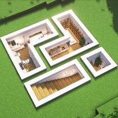 an aerial view of a house with four rooms