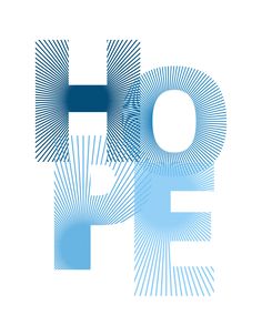 the word hope is made up of blue and white lines on a white background with an abstract design