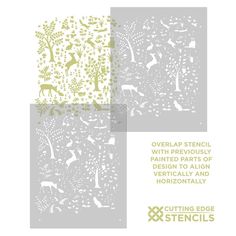 the cover of cutting edge stencils featuring trees, animals and other animal silhouettes