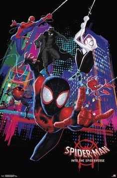 spider - man into the spider verse movie poster with various characters and their names on it