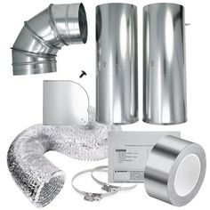 an image of a set of exhaust pipes and duct hoses on white background with instructions