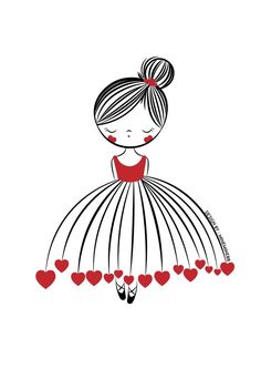 a girl in a dress with hearts hanging from it