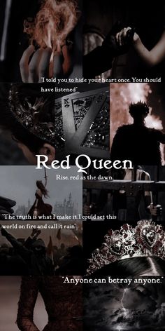 the red queen movie poster is shown in black and white