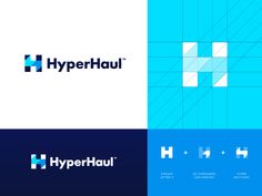 the logo for hyper hau is shown in three different colors and sizes, including blue,