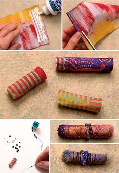 several pictures of different types of fabric wrapped objects