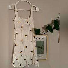 Bnwt White Embroidered Sunflower Mini Dress, Super Cute For Summer! Size Xs, Rrp: $40 White Floral Embroidery Casual Sundress, Casual White Embroidered Sundress, White Embroidered Casual Sundress, Casual Yellow Dresses With Floral Embroidery, Casual Yellow Dress With Floral Embroidery, Sunflower Dress, Gold And Black Dress, Red Sleeveless Dress, Chambray Shirt Dress