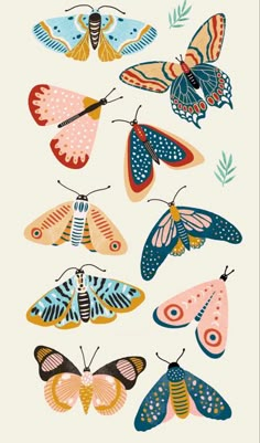 colorful butterflies with the words machacho written on them in different colors and sizes