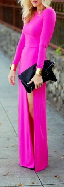 Hot pink Neon Pink Dresses, Pink Maxi, Wedding Guest Outfit Summer, 가을 패션, Guest Outfit, Fashion Street