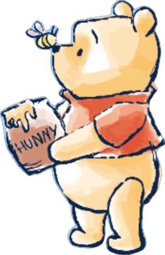 a drawing of a winnie the pooh holding a honey box