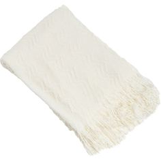 a white blanket with fringes on it