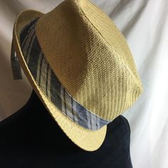 Nwt Hat With Band Casual Blue Fedora With Wide Brim, Casual Blue Wide Brim Fedora, Casual Blue Fedora Sun Hat, Casual Adjustable Blue Fedora, Casual Blue Fedora Hat, Casual Blue Fedora With Flat Brim, Casual Blue Fedora With Short Brim, Fitted Beige Casual Straw Hat, Casual Fitted Beige Straw Hat