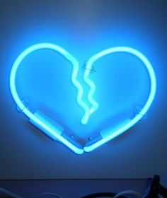 Heart On, Neon Sign, Blue Background, Neon, Wall, Blue