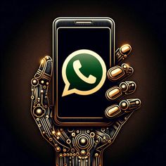 a hand holding a smart phone with the message whatsapp on it in gold