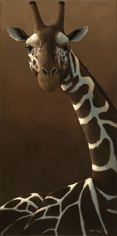 a painting of a giraffe's head and neck, with brown background