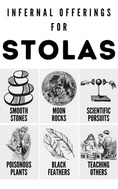 an advertisement for stola's shows different types of plants and their names in black and white