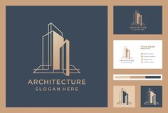 the logo and business card design for architecture company is shown in this image, there are two