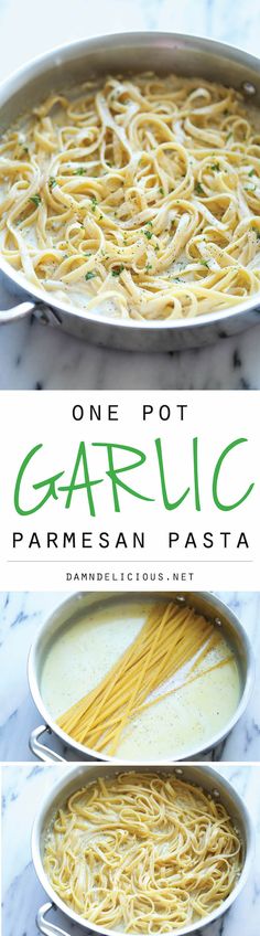 one pot garlic parmesan pasta is an easy and delicious dinner that's ready in less than 30 minutes