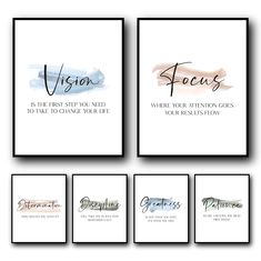 six different types of business cards with the words vision, focus, and where to change your life