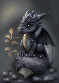 a little dragon sitting on top of a rock