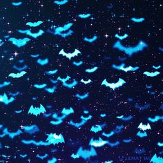 the night sky is full of bats and stars, all lit up with blue lights