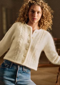 Wool and kid mohair short cardigan with long sleeves;Volume close to the body;Fancy knit and twisted finishes;Round neckline;Length from shoulder 46.5 cm / 18.1 in (for a S) Santa List, Parisian Women, Parisian Vibes, Style Muse, Oversized Turtleneck, Short Cardigan, Reading Challenge