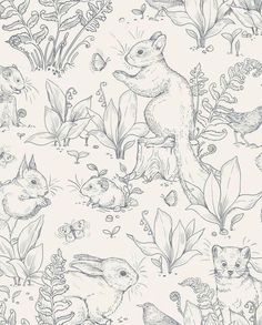 an animal themed wallpaper with plants and animals