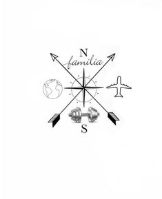 a compass with two arrows and the words no familia on it's side