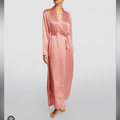 Worn Once As A Bridesmaid Collar And Lapel Side Pockets Waist Belt Fastening Topstitching Detail At The Hem And Cuffs Relaxed Fit Length: 142cm 100% Silk Designed In: Italy Made In: China Sku: Cfilpd0020293_lu_rag195 Pink Silk Robe, Satin Dressing Gown, Luxurious Life, Pink Maxi, Silk Robe, Silk Wrap, Dressing Gown, Sleepwear Robe, Powder Pink