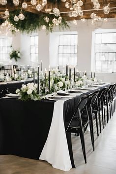 an elegant black and white wedding reception