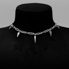 Spiky gothic style paperclip choker necklace in silver Silver Chain Choker Necklace, Edgy Silver Link Jewelry, Silver Punk Style Chain Necklace Gift, Silver Punk Chain Necklace Gift, Silver Punk Chain Necklace For Gift, Edgy Silver Chain Necklace With Lobster Clasp, Layering Earrings, Spiked Choker, Choker Necklace Silver