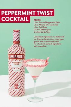 Peppermint Cocktail, Peppermint Vodka, Crushed Candy Cane, Christmas Drinks Alcohol Recipes, Christmas Drinks Alcohol, Coffee Liqueur, Drinks Alcohol