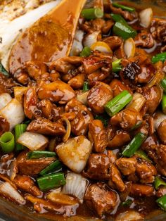 the food is prepared and ready to be eaten in the pot on the stove top