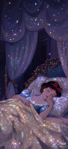 the princess sleeping in her bed with stars all around