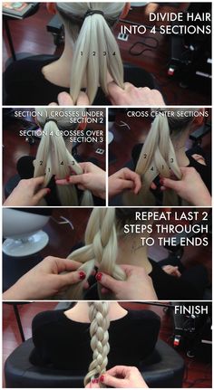 3 Strand Braid Tutorial, Four Stranded Braid, Normal Braid Tutorial, 4 Strain Braid, Braid With Four Strands, Four Strands Braid, 4 Strand Braid Hairstyles, How To Four Strand Braid Tutorials, How To Four Strand Braid