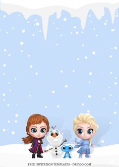 two frozen princesses standing next to each other with snow on the ground behind them