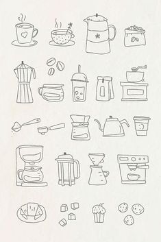 an image of kitchen appliances drawn in black and white