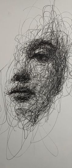 a drawing of a person's face with many lines coming out of the head